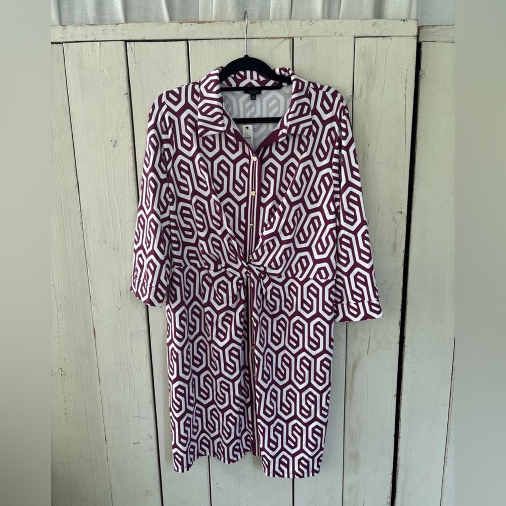 NWT Talbots Maroon White Stretch Dress Size 2XP Gold Buttons Petite Plus